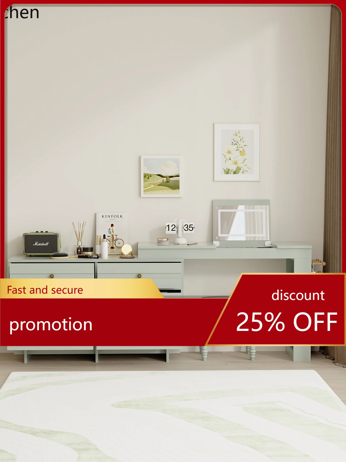 

ZML Dressing Table Bedroom Flip Mirror Smart Makeup Table Six-Drawer Cabinet Storage Desk