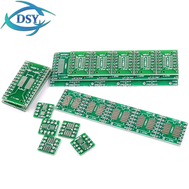30 SZT. ZESTAW PŁYTKI PCB SOP8 SOP14 SOP16 SOP20 SOP24 SOP28 0.65/1.27mm SMD Adapter Konwerter DIP SOP 8 14 16 20 24 28