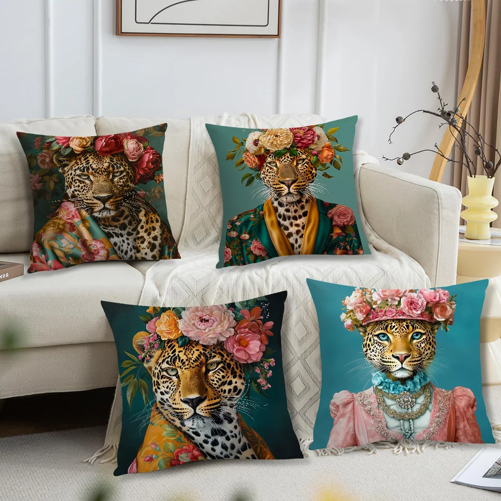 Comfortable Soft Fashion Pillow Case Wreath for Leopard Sofa Living Room Home Office Decor Portrait Goat With Europe and Protect
