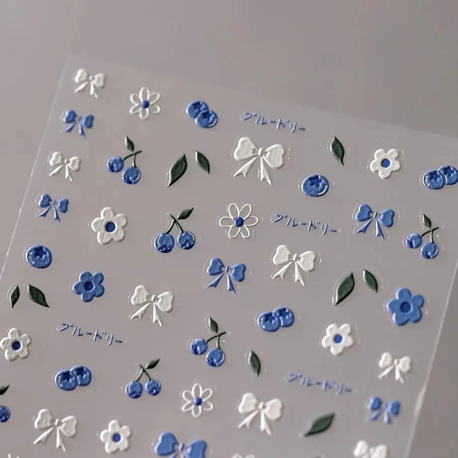 ملصقات أظافر التوت، إكسسوارات أظافر على شكل فيونكة زرقاء وبيضاء، مثالية للفتيات المشهورين وعشاق فن الأظافر. #2