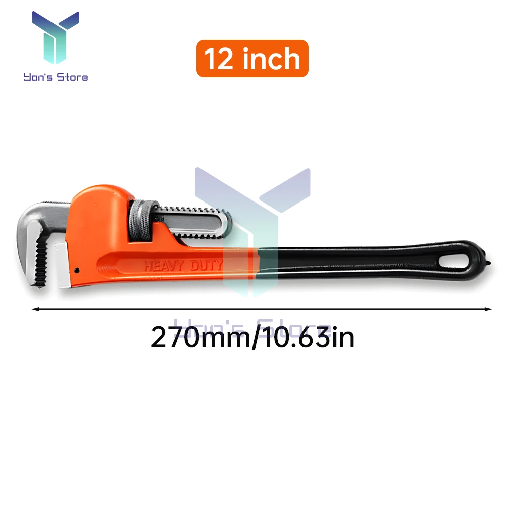 12inch 8inch Heavy Duty Straight Pipe Wrench Adjustable Steel Plumber Wrench with Floating Hook Jaw and I-Beam Handle Pipe Plier