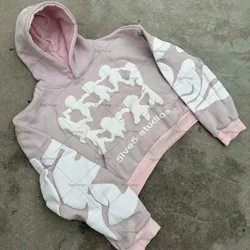 Retro Gothic Trend Letter Pattern Printed Oversized Hoodie Men's Fashion Loose Versatile Pocket Pullover Sweatshirt Women