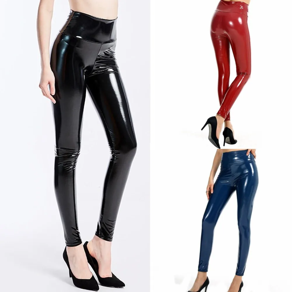 Women Sexy Leahter Leggings Fashion Plus Size Hight Waist Stretchy Pole Dancing Vinyl Pants Clubwear Skinny Pants