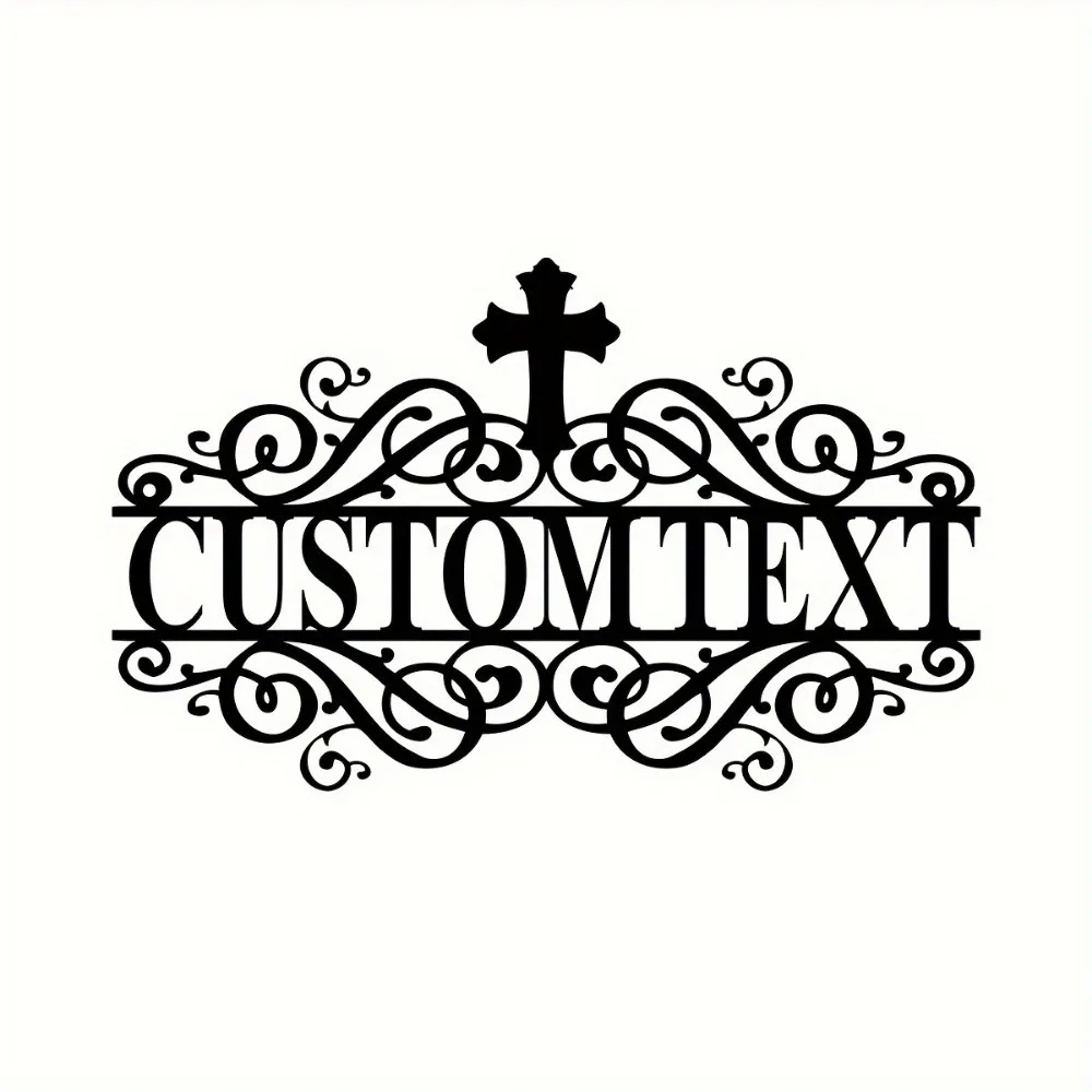 Custom Metal Nameplate Graceful Cross Pattern Tailored Outdoor Wall Deco Churches Homes Vintage Housewarming Birthday Gift Sign