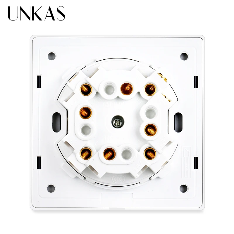 UNKAS Wall Light Switch LED Round Button Push-return 1 2 3 4 Gang Glass And Matt Brushed Aluminum Panel Silver Black Gold