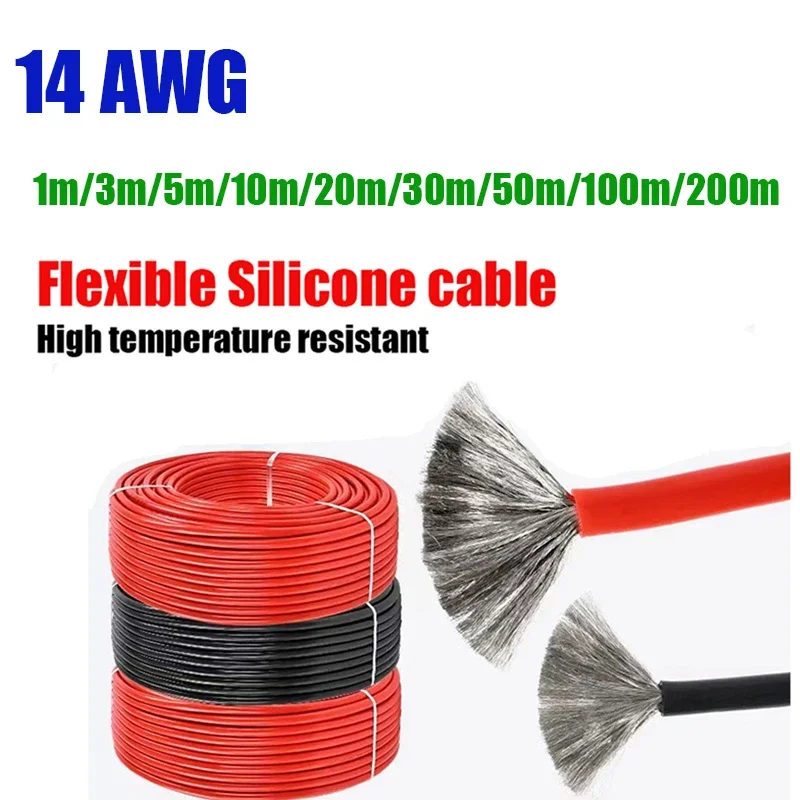 14AWG 20A 2mm² Heat Resistant Power Cable Red Black Silicone Wire 20m 30m 50m 100m 200m for Auto Car Battery Solar LED Lighting