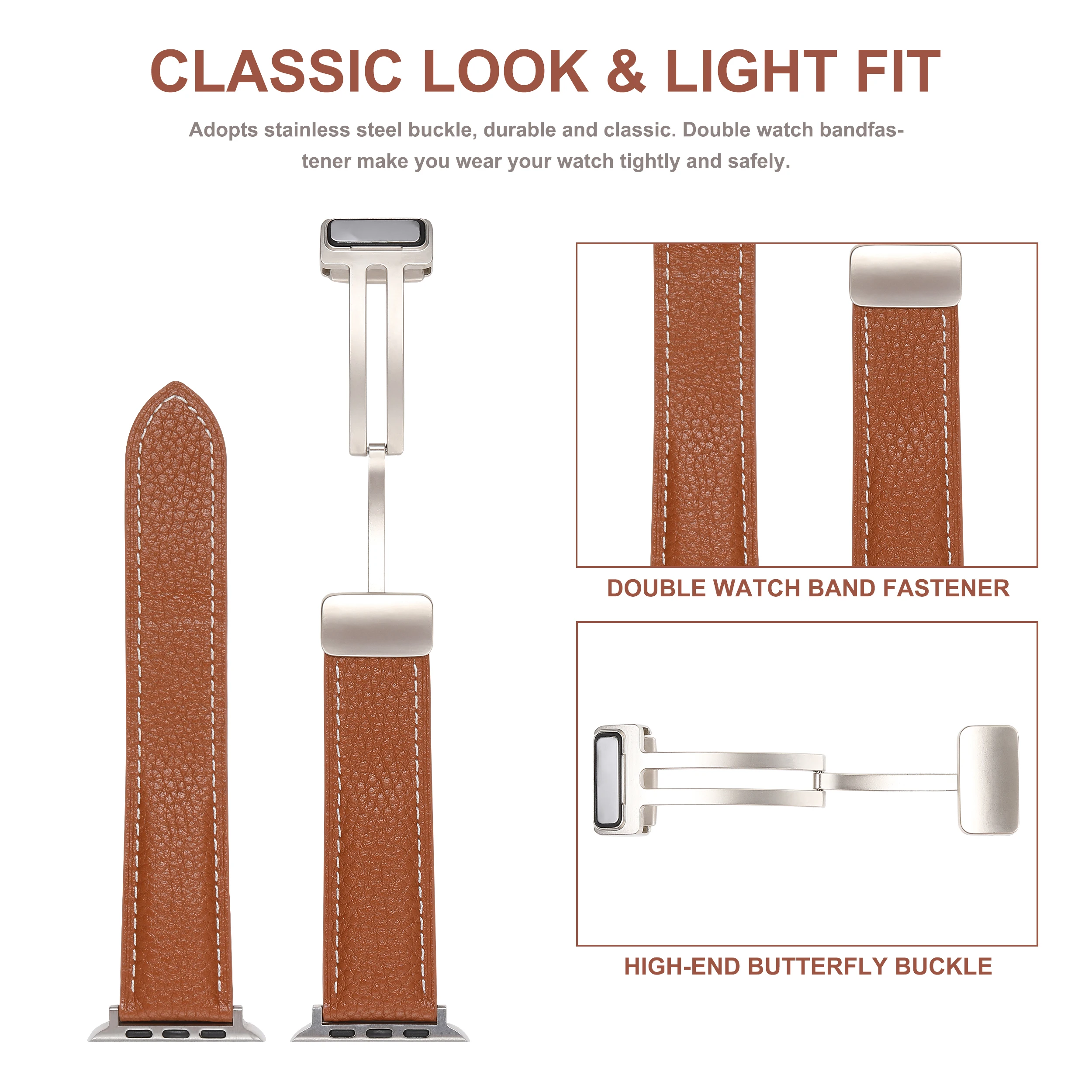 Lederen Verzonken Strap Voor Apple Horloge Band 44/45Mm 42Mm 8 Ultra49mm Accessorie Polsband Magnetische Zuig Vouwen zilveren Gesp