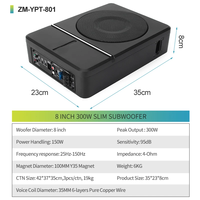 Subwoofer per auto da 200 W con amplificatore incorporato da 350 W con scatola subwoofer per altoparlante da 8 pollici dal commercio cinese