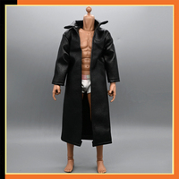 1/6 Scale Male Soldier Fashion Versatile Black Long Leather Windbreaker Fit 12inch Action Figure Body Model Doll Toys
