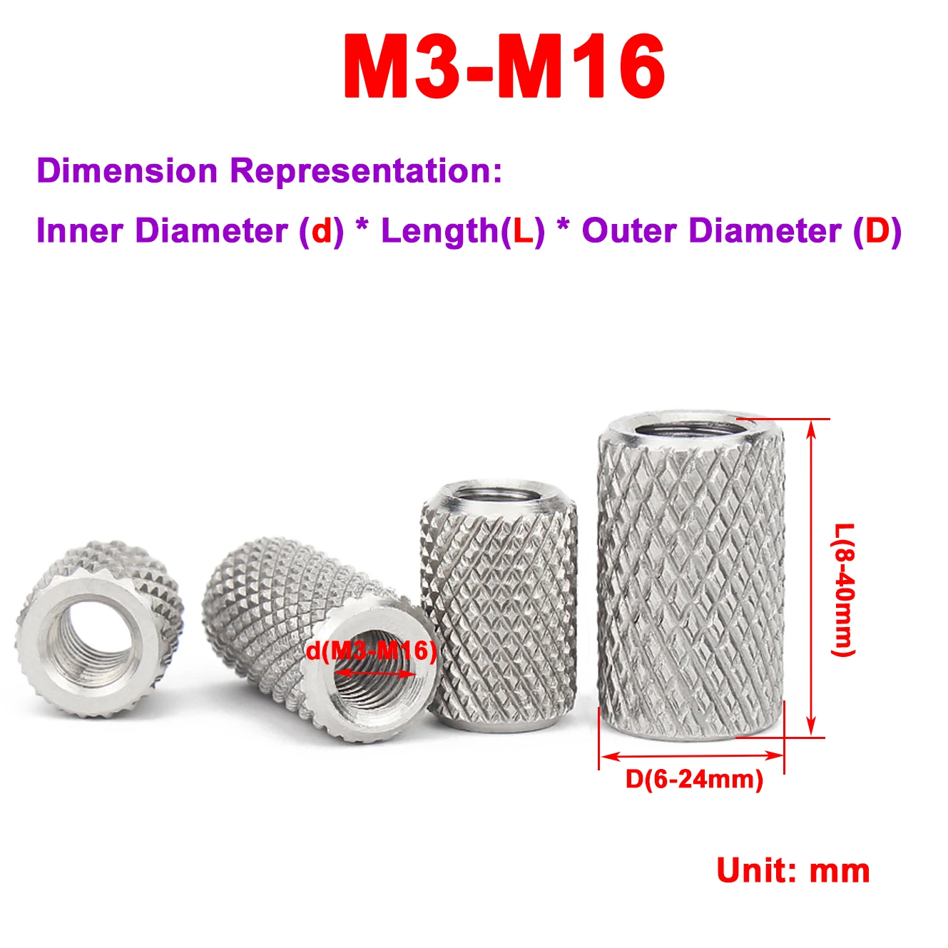 

304 Stainless Steel Long Type Flat Head Knurled Hand Tight Nut M3 M4 M5 M6 M8 M10 M12 M16 Manual Adjustment Mesh Lock Nut
