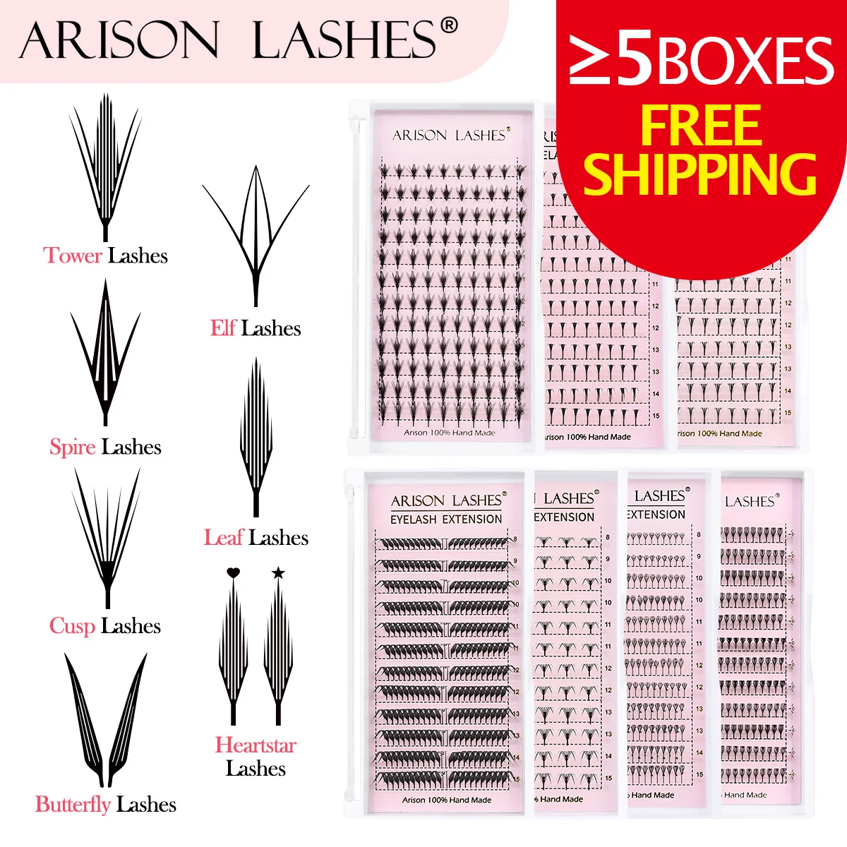 

ARISON 0.05/0.07 Premade Anime Lashes 8-15mm Feather Leaf Tower Cusp Butterfly Comic Lash Beautiful Long Eyelashes For Holiday