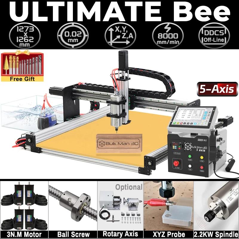 

20%OFF BulkMan3D ULTIMATE Bee CNC Router Machine with 5-Axis DDCSV4.1 Offline Control Engraver for Carving Wood Metal Acrylic