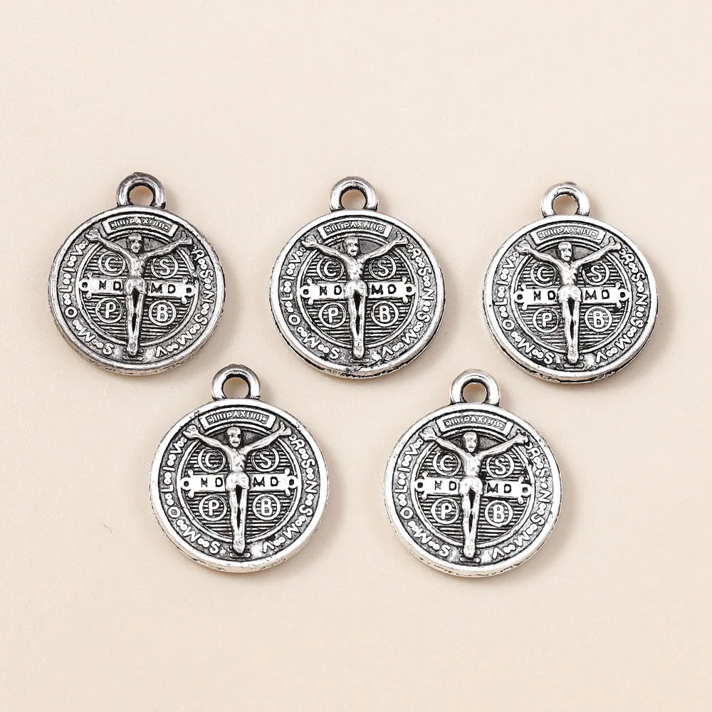 Leslie 10 Stück/Lot 17*24mm Legierung Antik-Silberfarben Jesus-Kreuz-Münzanhänger für Armbänder Halsketten Handgemachter Schmuck Zubehör – Detail 2