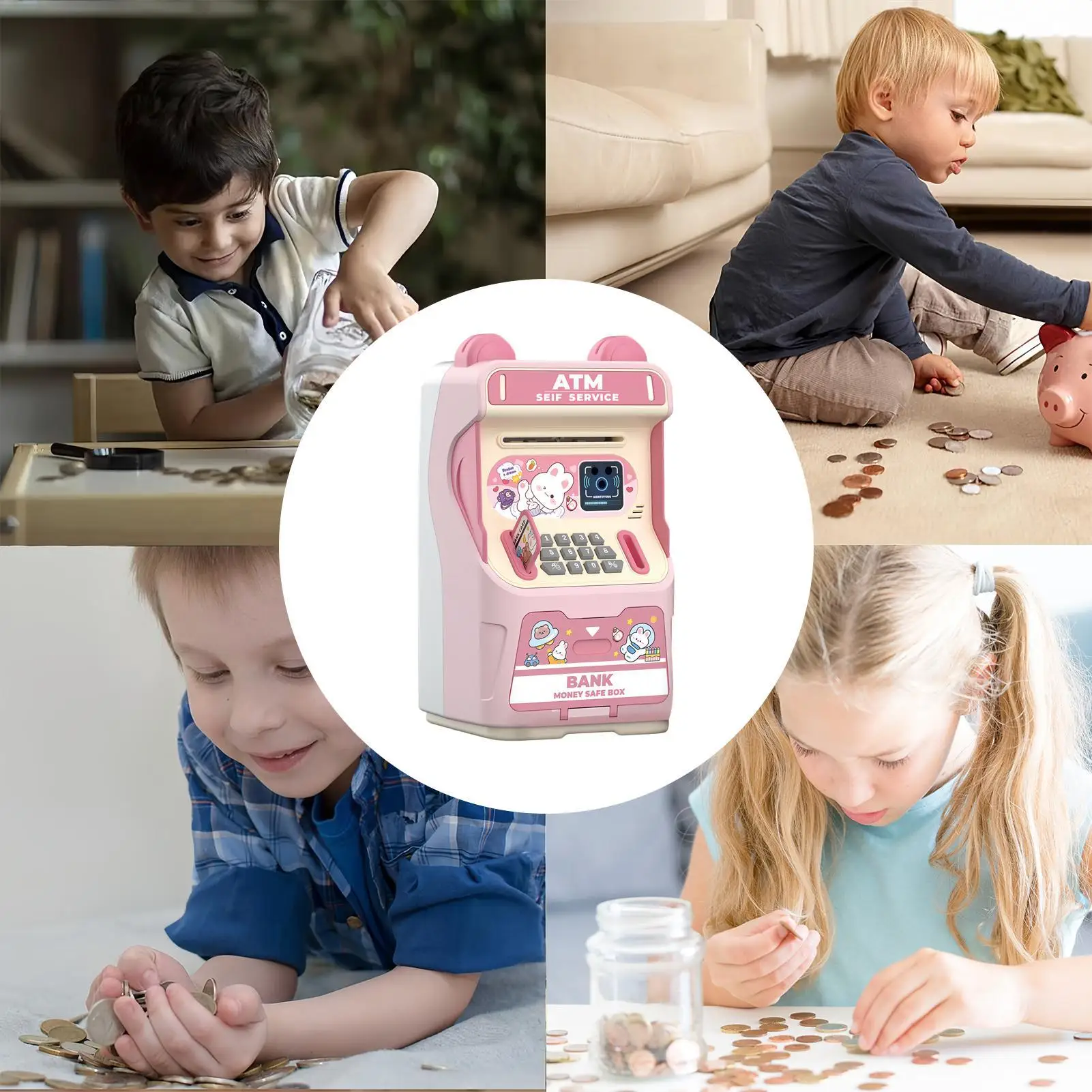 ตู้เอทีเอ็มของเล่นเสริมพัฒนาการสำหรับเด็ก พร้อมระบบจดจำใบหน้า ช่องใส่บัตรจำลอง ระบบดึงเงินอัตโนมัติ สำหรับเด็กชายและเด็กหญิง ใช้ในบ้าน