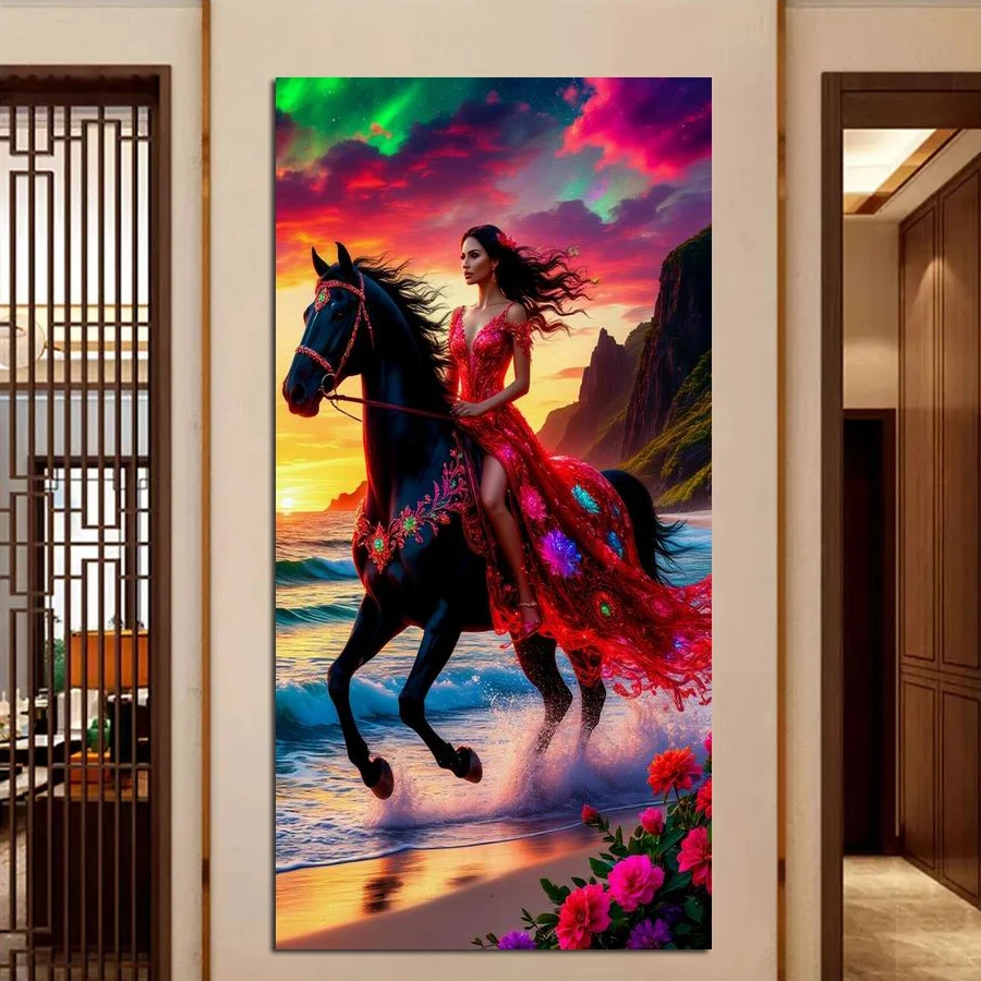 

Fullcang Woman Riding Horses Picture Large Size Diy Diamond Arts Painting Animals Black Panther Full Mosaic Embroidery Kits