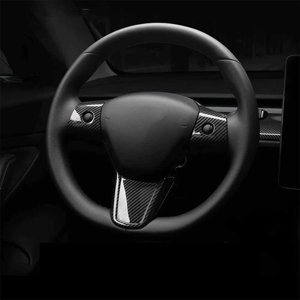 

Car Interior Cover for Tesla Model 3 Y 2017-2023 Carbon Fiber Steering Wheel Protective Frame Patch Trim Accessories