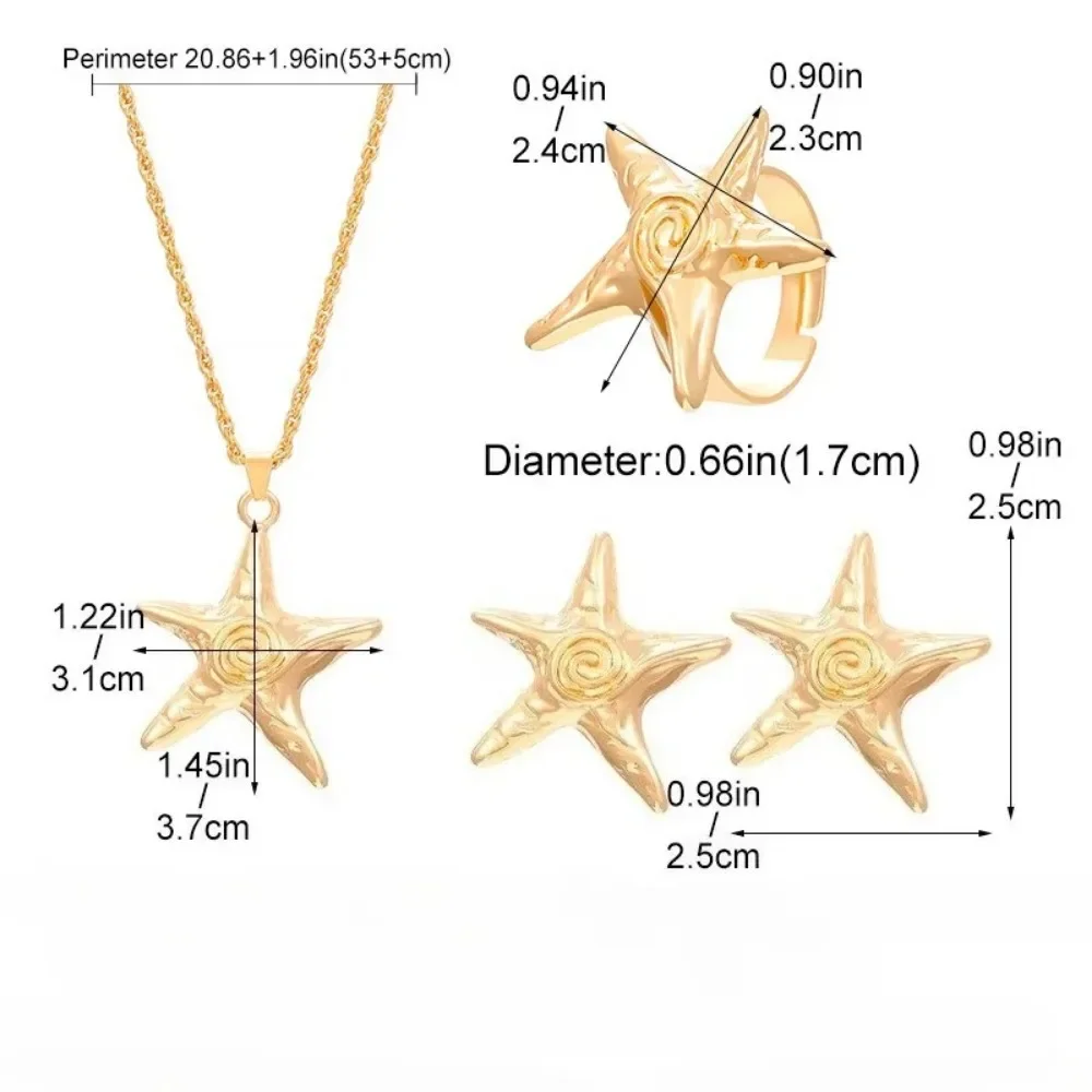 Y2K Punk Boho Metal Star Starfish Jewelry Set, Choker Necklace & Stud Earrings, Trendy Fashion Accessory Gift for Women