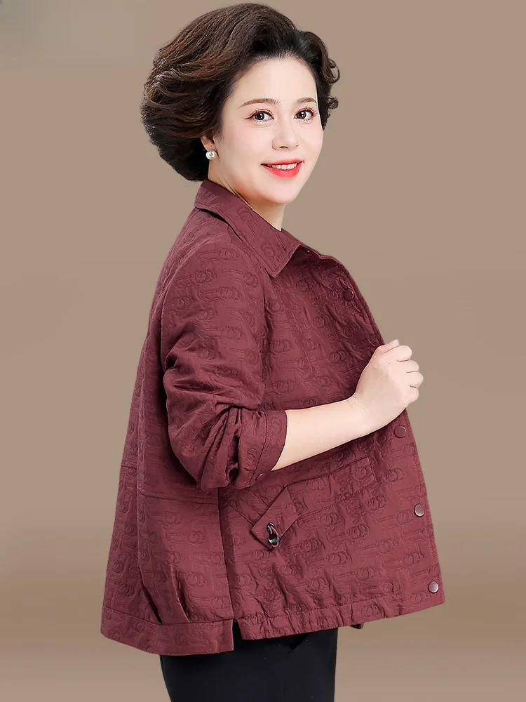 

Spring Autumn Loose Women's Jaet Faionable Outerwear for Middle-Aged And ly Mom 2024 New Sle Polyester Fiber