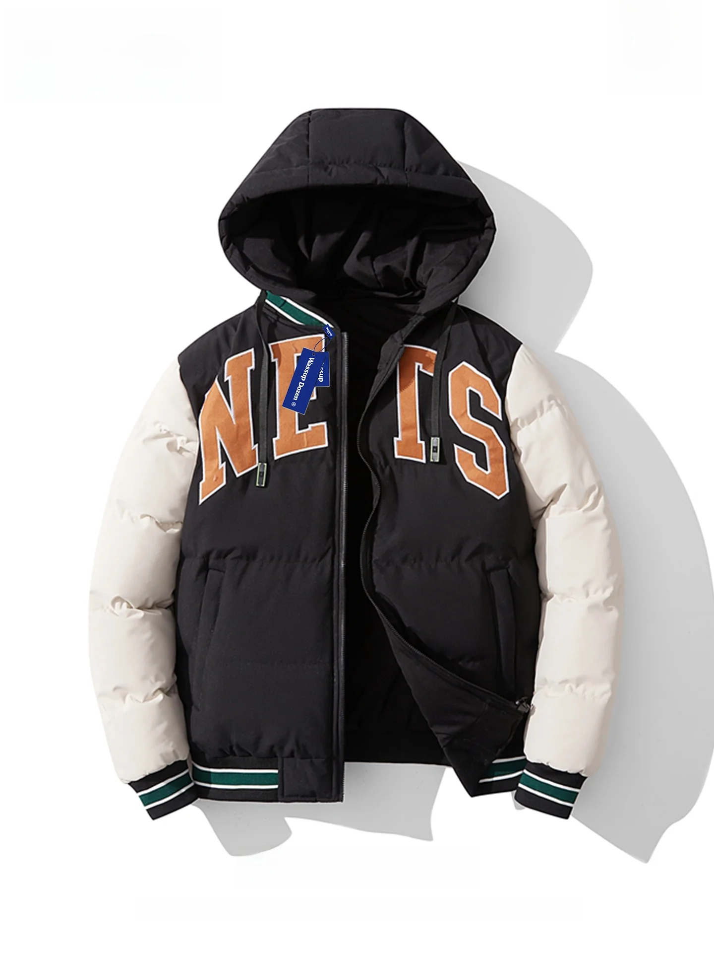 

Wassup Dozen Trendy Hooded down Cotton Jaet Youth Sle Long Sve Warmth Daily Wear Polyester Fiber Filling Men's Coat