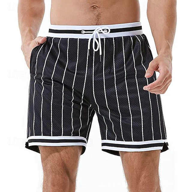 

Men's Striped Basketball Shorts Quick Dry Drawstring Waist Athletic Shorts For Training Gym Workout Street Simple Basic Shorts