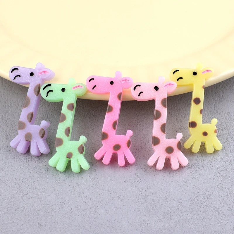Cabujones de resina con parte posterior plana para manualidades, de 10 piezas accesorios de decoración, dibujos animados, jirafa grande, para álbum de recortes
