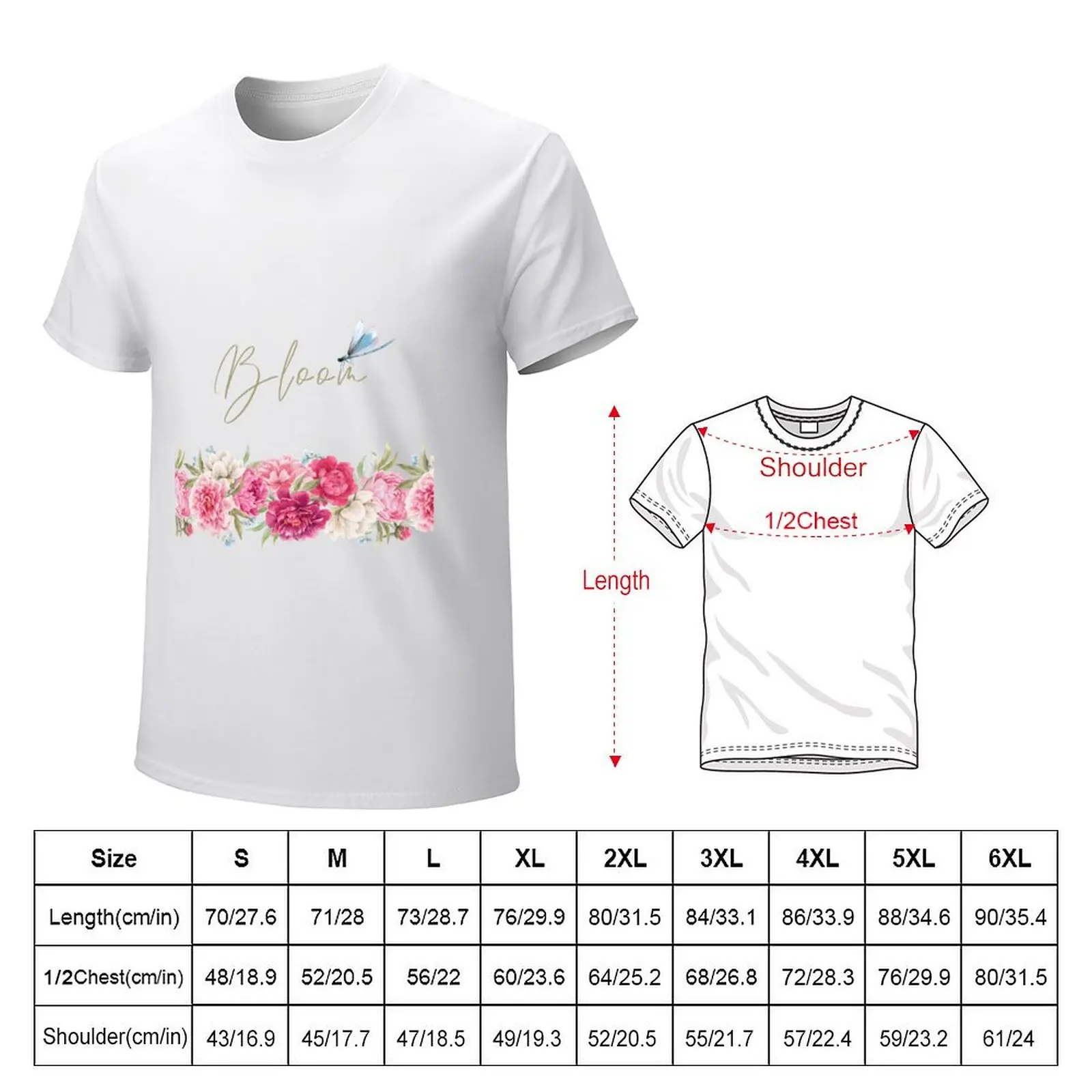 Pink and white peonies watercolor garland and blue dragonfly : spring illustration T-Shirt for a boy mens plain t shirts