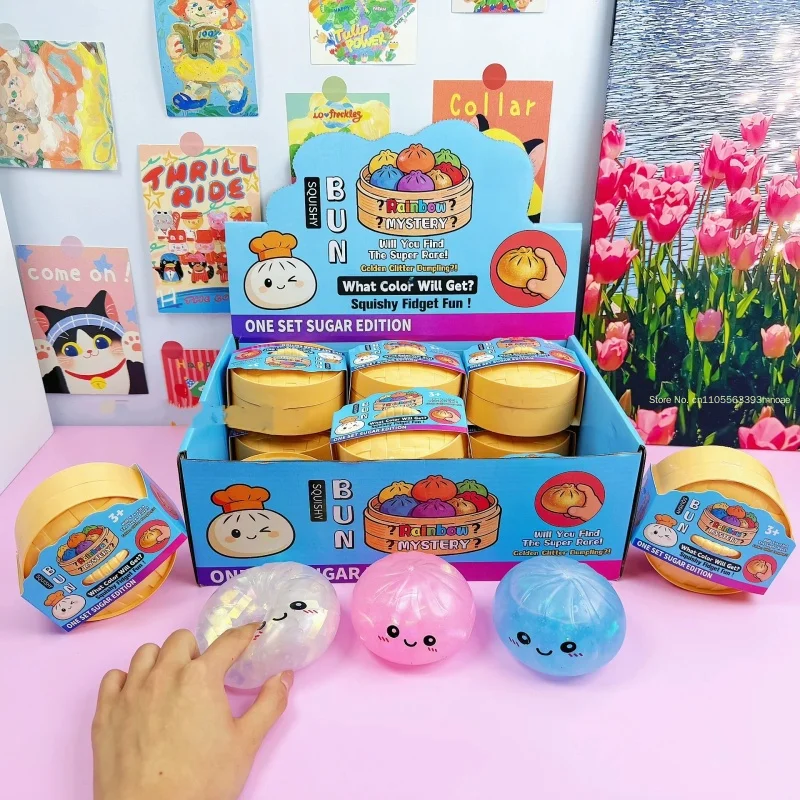 

Colorful Steamed Buns Stress Ball Cute Expression Steamed Bun Steamer Modeling Relieve Stress Squeeze Toy Desktop Decorate Gift
