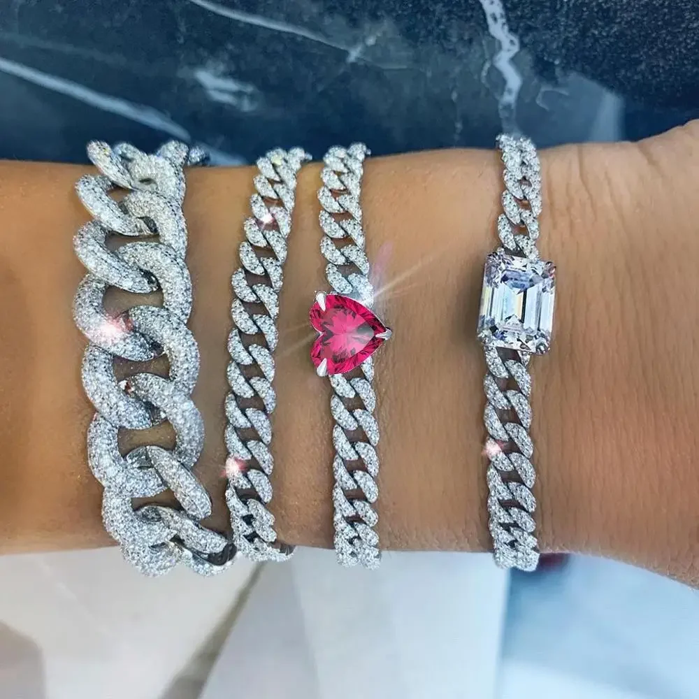 

Золотой цвет 16 см 17 см Micro Pave Bling Cz кубинская цепочка сердце Cz браслет с кубическим цирконием для девочек и женщин