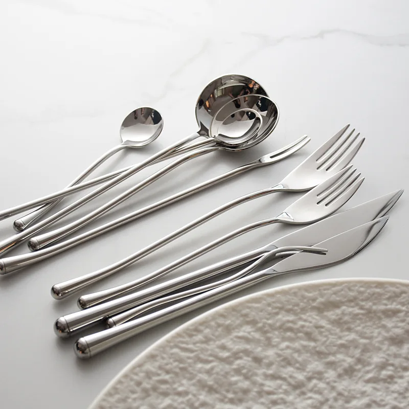 Mirror 304 Stainless Steel Cutlery Set Western Dinner Knife Fork Spoon Set Silverware Special Forks Fruit Fork Coffee Tea Spoon