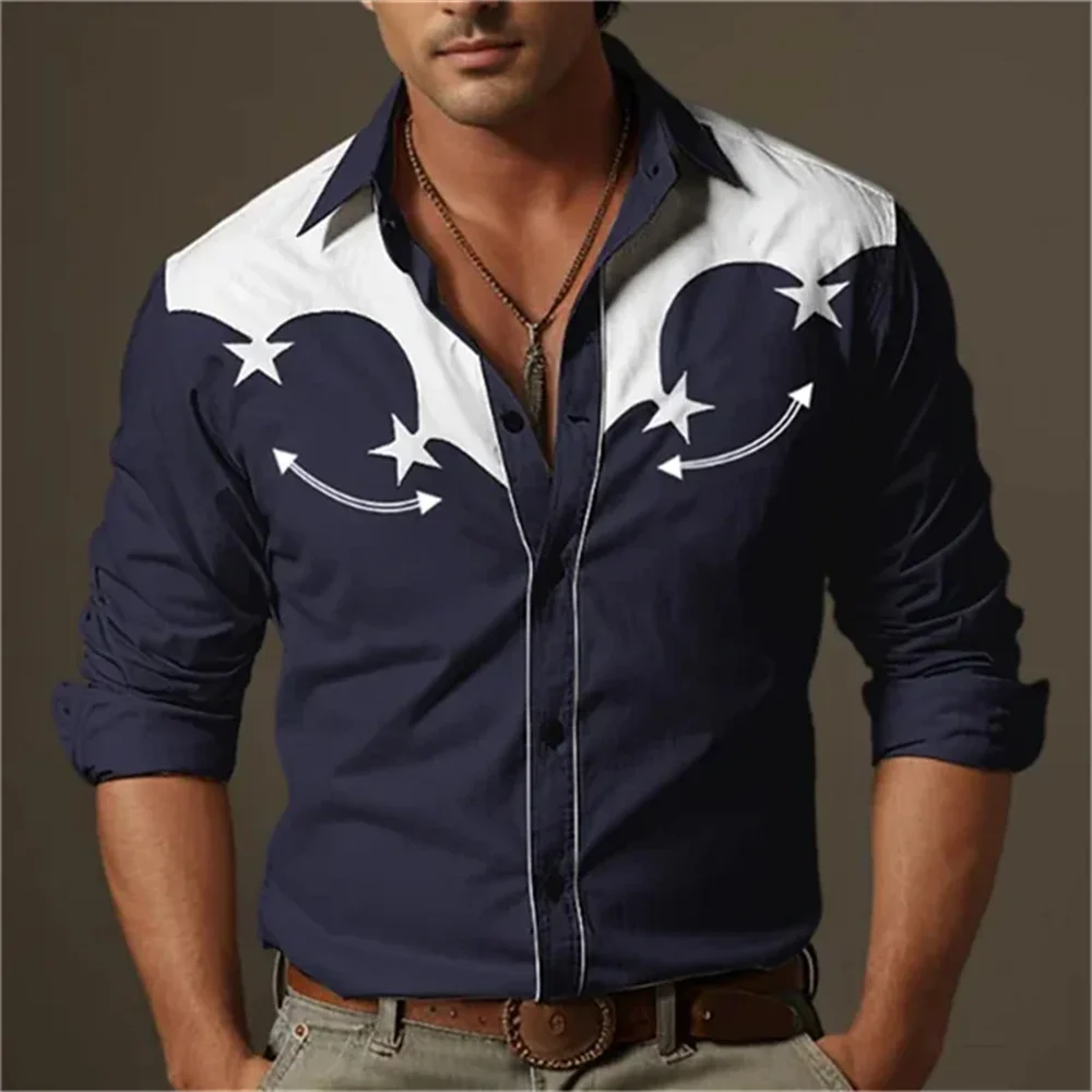

Retro Western-style men's Western-style shirts outdoor street casual daily autumn and winter lapel long-sleeved shirts
