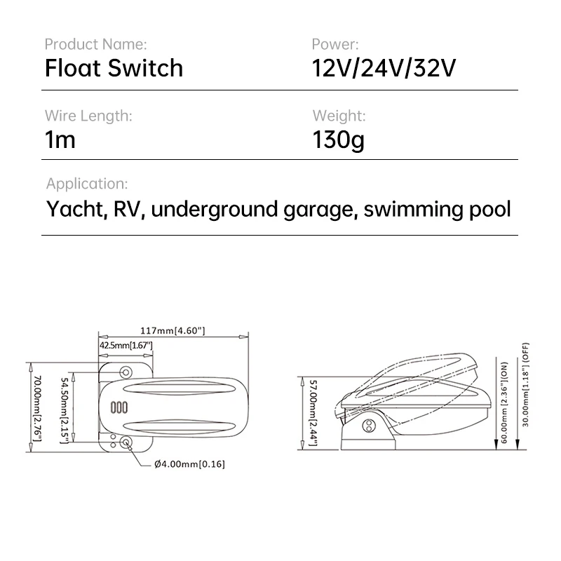 Float switch water flow automatic power off control sensor submersible pump small sump pump bilge pump