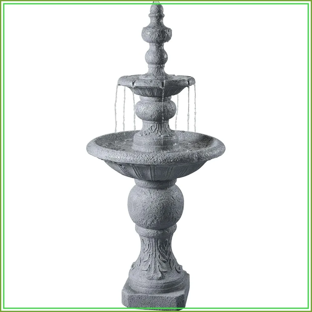 52.56 in. Outdoor Two-Tier Water Fountain Icy Stone Texture Gray for Garden Patio