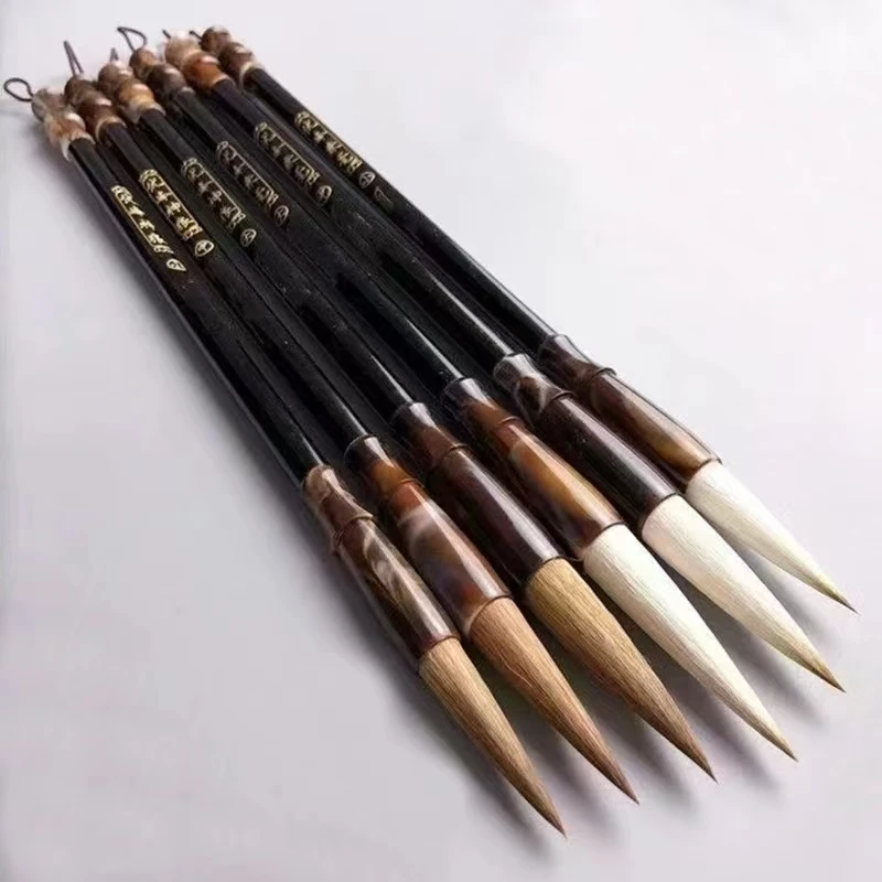 6Pcs Wood Writing Brushes Weasel Wool Hair Chinese Traditional Calligraphy Brush Set for Painting Pottery Ceramic Clay Writing