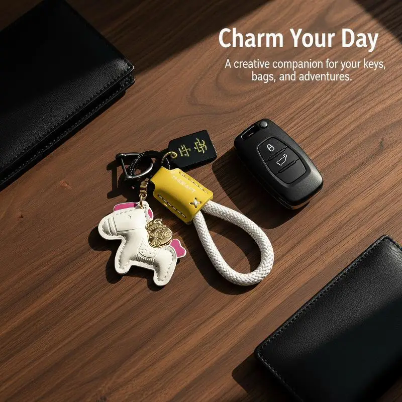 Cute Pony Keychain Durable Braided Strap Lucky Gold Pendant Delicate Small Gift for Coworker Appreciation Rewards