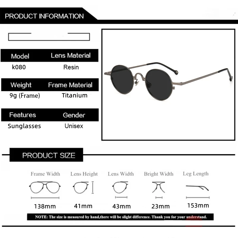 Reines Titan Vintage Kleine Runde Rahmen Myopie Sonnenbrille Männer Punk Stil Uv400 Angepasst Optische Runde Sonnenbrille 0 bis -6,0 – Detail 8