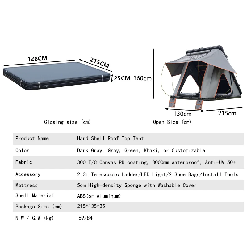 Odm Oem High Quality 2-4 People Family Quick Setup Car Tent Camping Aluminum Hard Shell Roof Top Tent