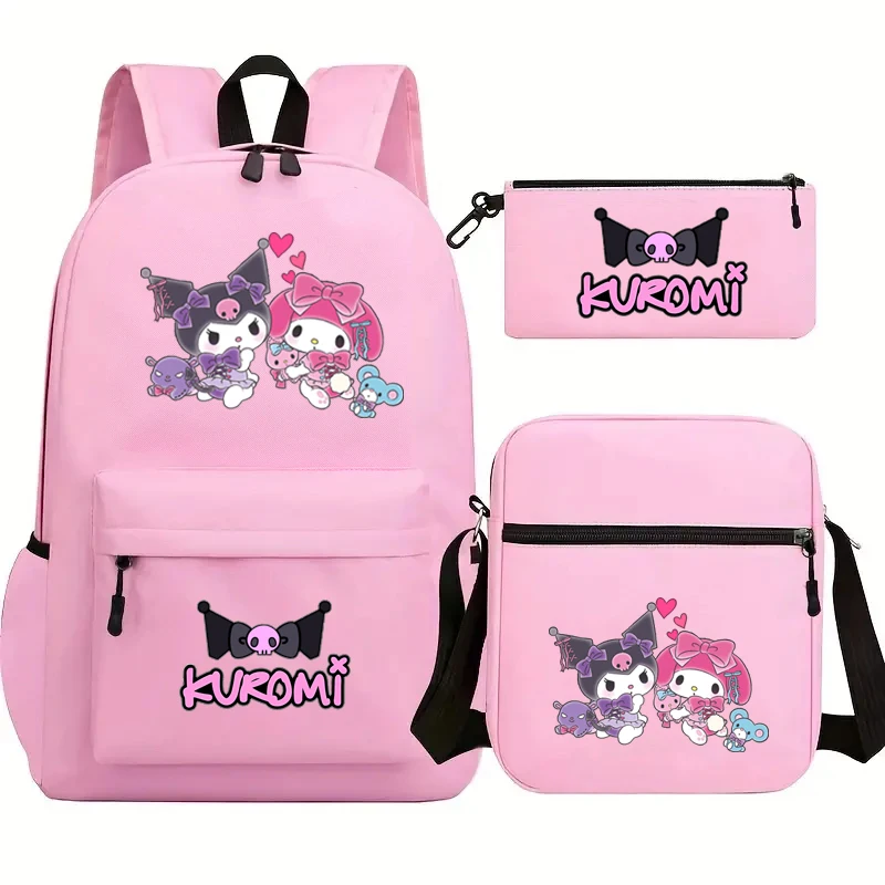 3pcs Kawaii Kuromi Backpacks Cartoon Melody Cosplay Schoolbags Boys Girls Penbag Shoulder Bag Travel Bag Kids Birthday Gift