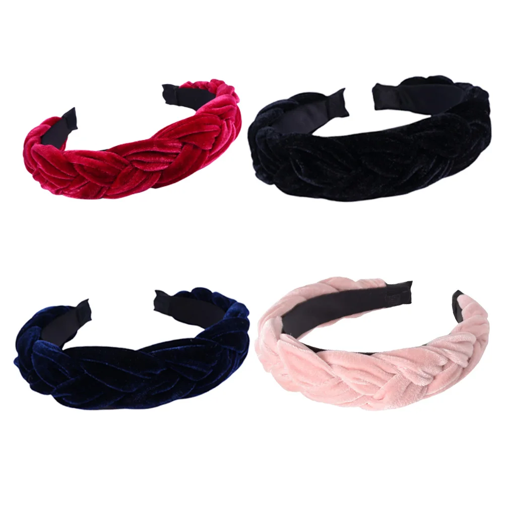 

4 Pcs Gold Velvet Headb Flannelette Hair Hoops Women Elegant Headdress Cross Design Comfortable Daily Party Accessories