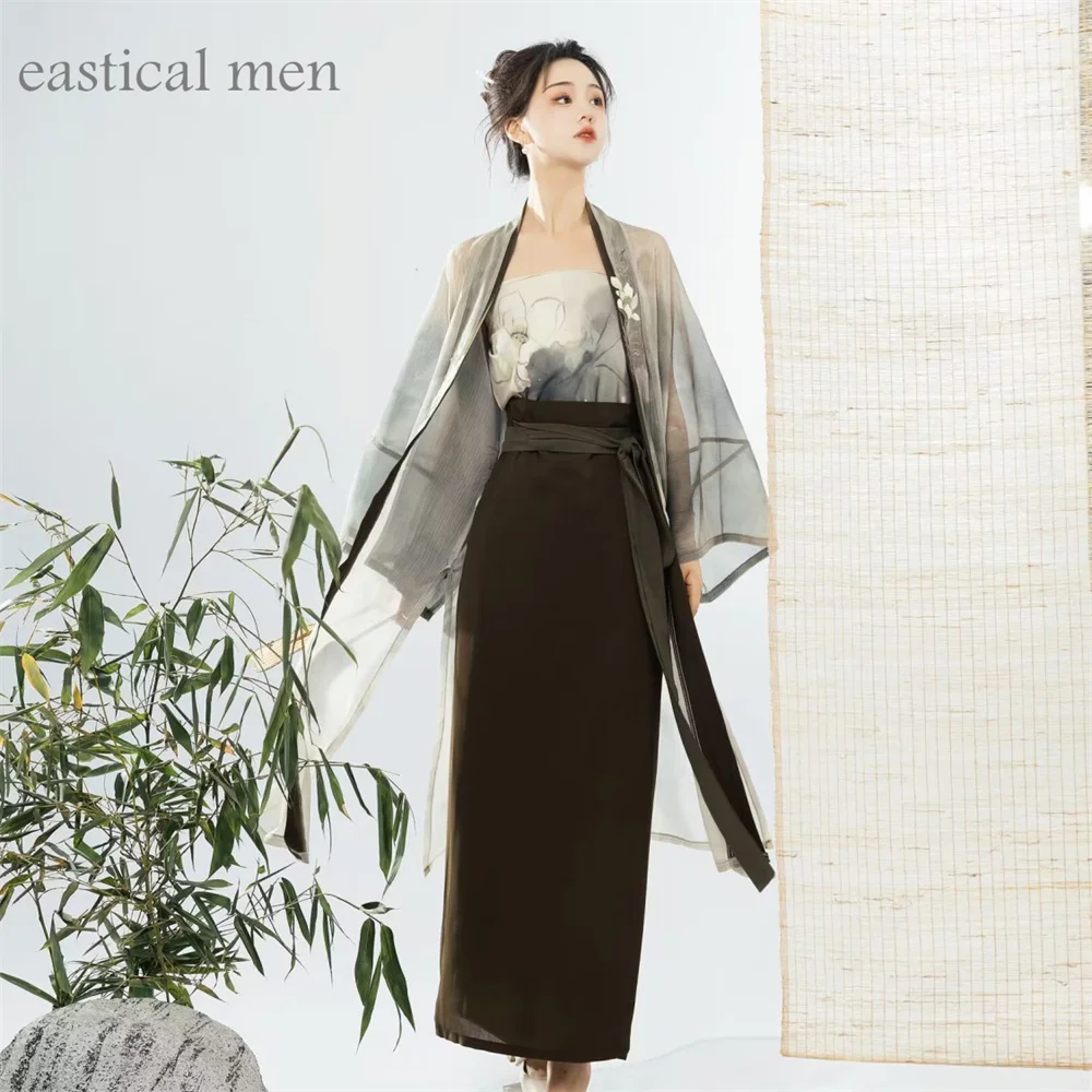 Canção Estilo Hanfu Verde Melhorado Chinês Vestido Suit Mulheres Elegantes Qipao Quimono Solto Cardigan Sexy Bordado Roupas Floral