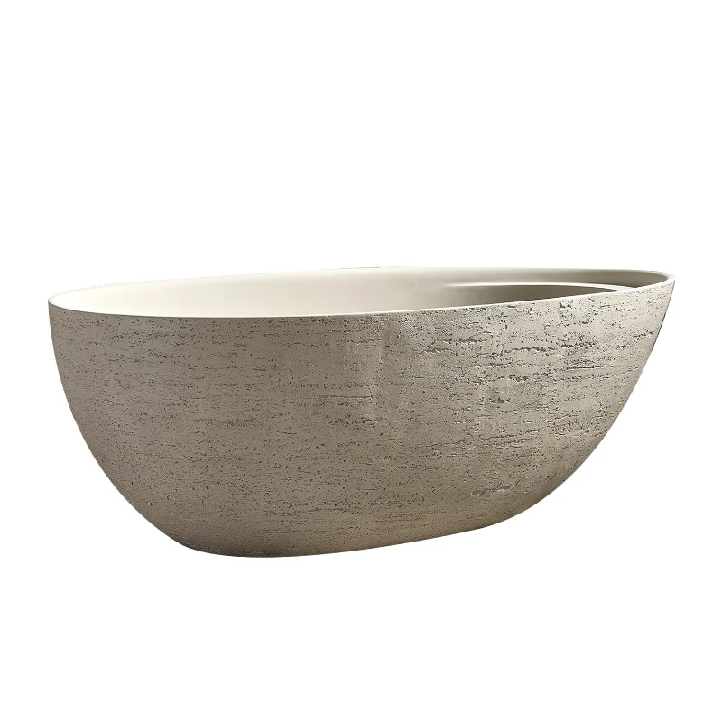 

Natural travertine granular freestanding bathtub, hotel villa bathroom oval double integrated bathtub bathtub