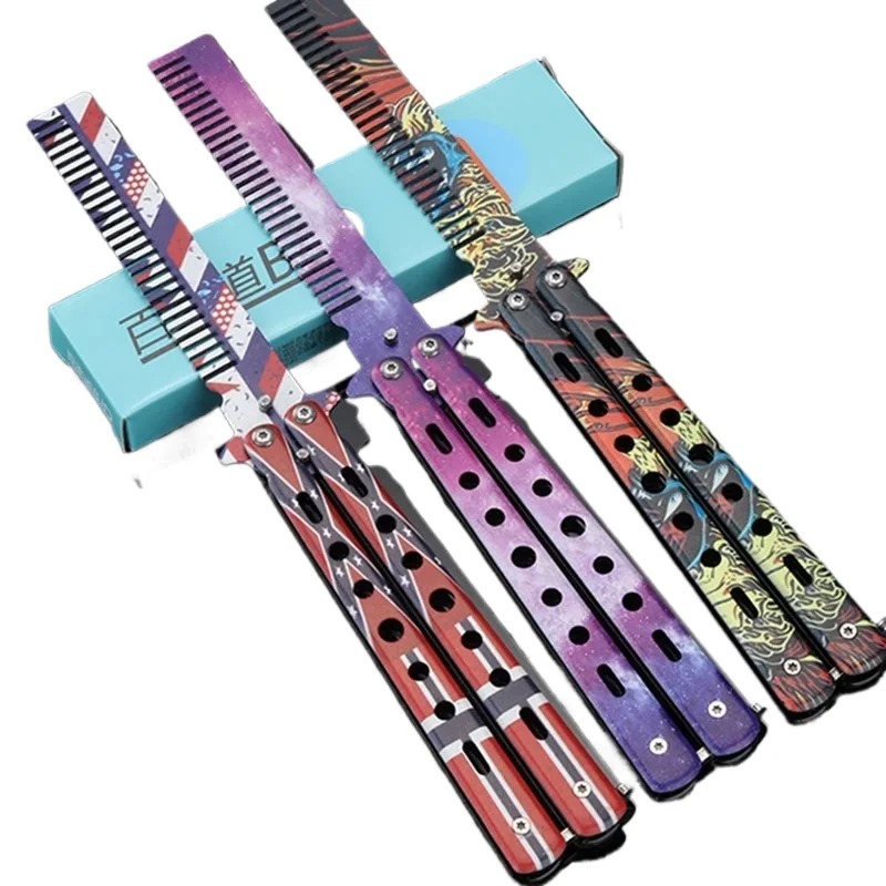 접이식 빗 스테인레스 스틸 연습 훈련 나비 칼 빗 수염 콧수염 Brushe 살롱 헤어 스타일링 스타일링 도구