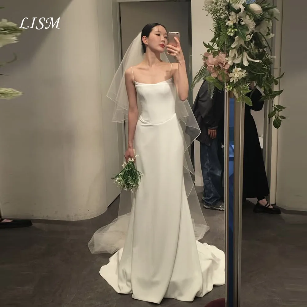

LISM Simple Strapless A-Line Korea Wedding Dresses Corset Back Customized Silk Satin Long Elegant Bridal Gowns 결혼식 드레Photo Shoot