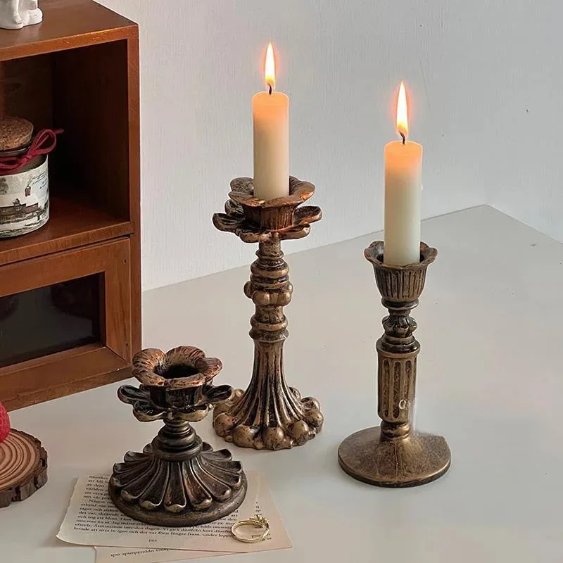 Vintage Tapered Candle Holder - Antique Bronze Resin Candle Stand, Wedding Banquet Table Centerpiece, Ceremonial Decorative Item