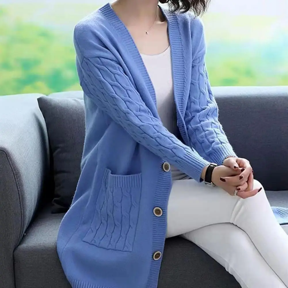 

Single-breasted Coat Stylish Knitted Sweater Coat Warm Loose-fit Women's Autumn/winter Jacket Mid-length Single-breasted Design