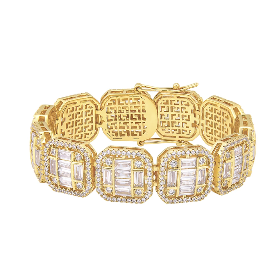 16MM Wide Women Square Bracelets Brass Cubic Zircon CZ  Wedding Engagement Party Jewelry