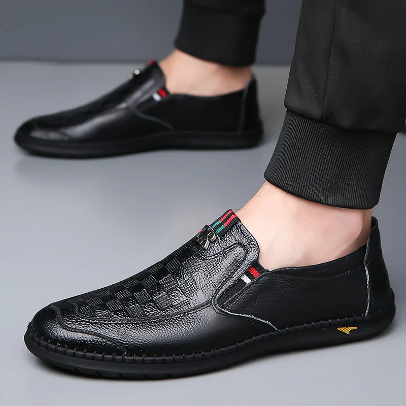 Men Spring and Autumn New Leather Shoes Breathable Men Business Casual Shoes Soft Bottom Soft Surface Flat Bottom Driving Shoes