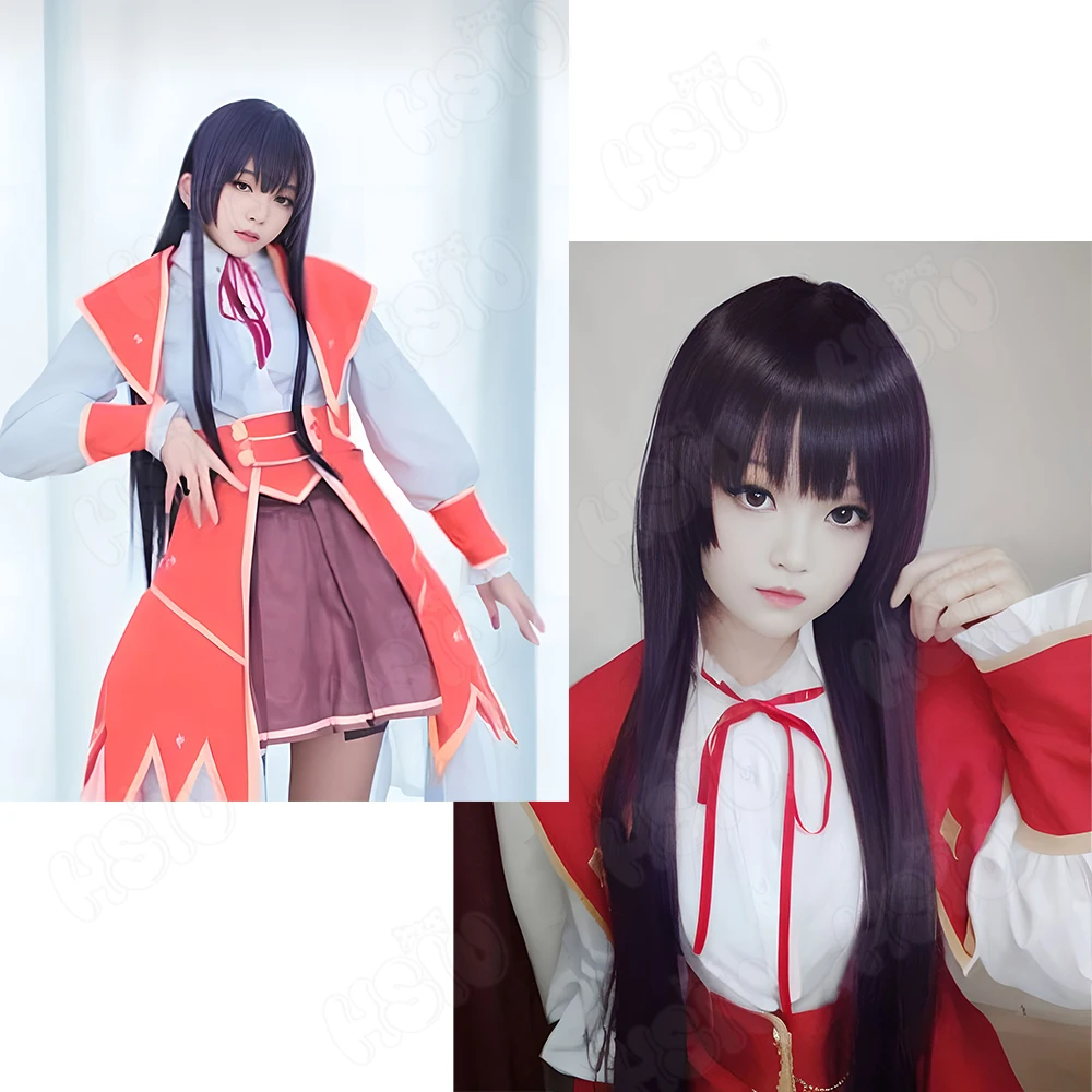 Yumiella Dolkness Cosplay Wig HSIU 100CM black purple Long hair Synthetic Wig+Wig cap Anime Villainess Level 99 cosplay Wig