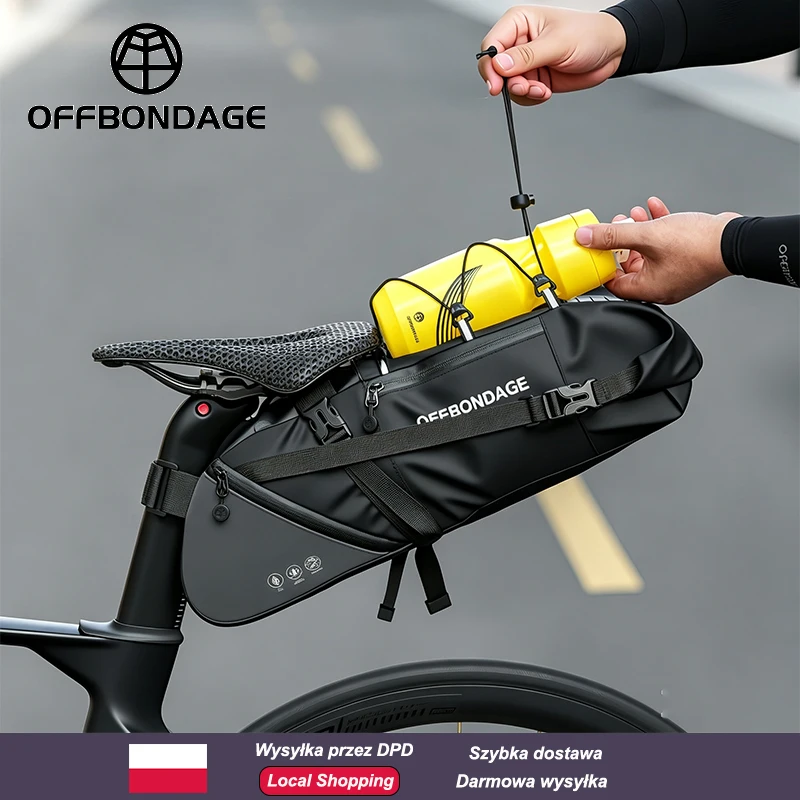 OFFBONDAGE Fahrrad-Satteltasche 12L Erweiterbare Fahrrad-Untersitztasche Wasserdicht Große Kapazität Fahrrad-Heck-Aufbewahrungstasche mit Kielunterstützung Reflektierend für MTB Rennrad Reisen