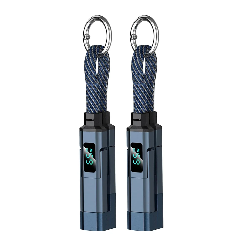 4-in-1 Keychain Charging Cable, USB-C Fast Charger Cord with LED Power Display, Multi Charging Line for Smartphone & Tablet