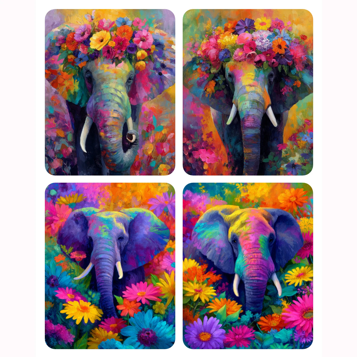 Pintura a mano de un elefante rodeado de flores, Kit de pintura por números, obra de arte acrílica DIY, lienzo, regalo artístico para el hogar